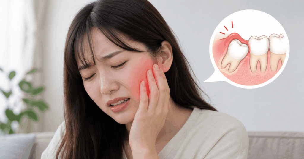 親知らずの生えかけで歯ぐきが腫れているイメージ